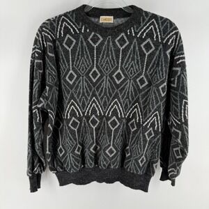 Canguro Sweater Mens Gray White Geometric Tight Knit Ribbed Warm Winter Wear